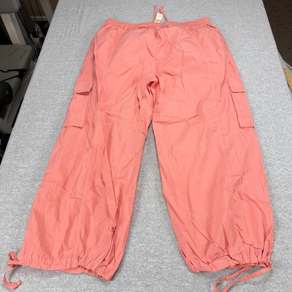Aerie Womens XXL Coral Pink Cargo Pants Cotton Drawstring Wide Leg MSRP $54 - Picture 10 of 16